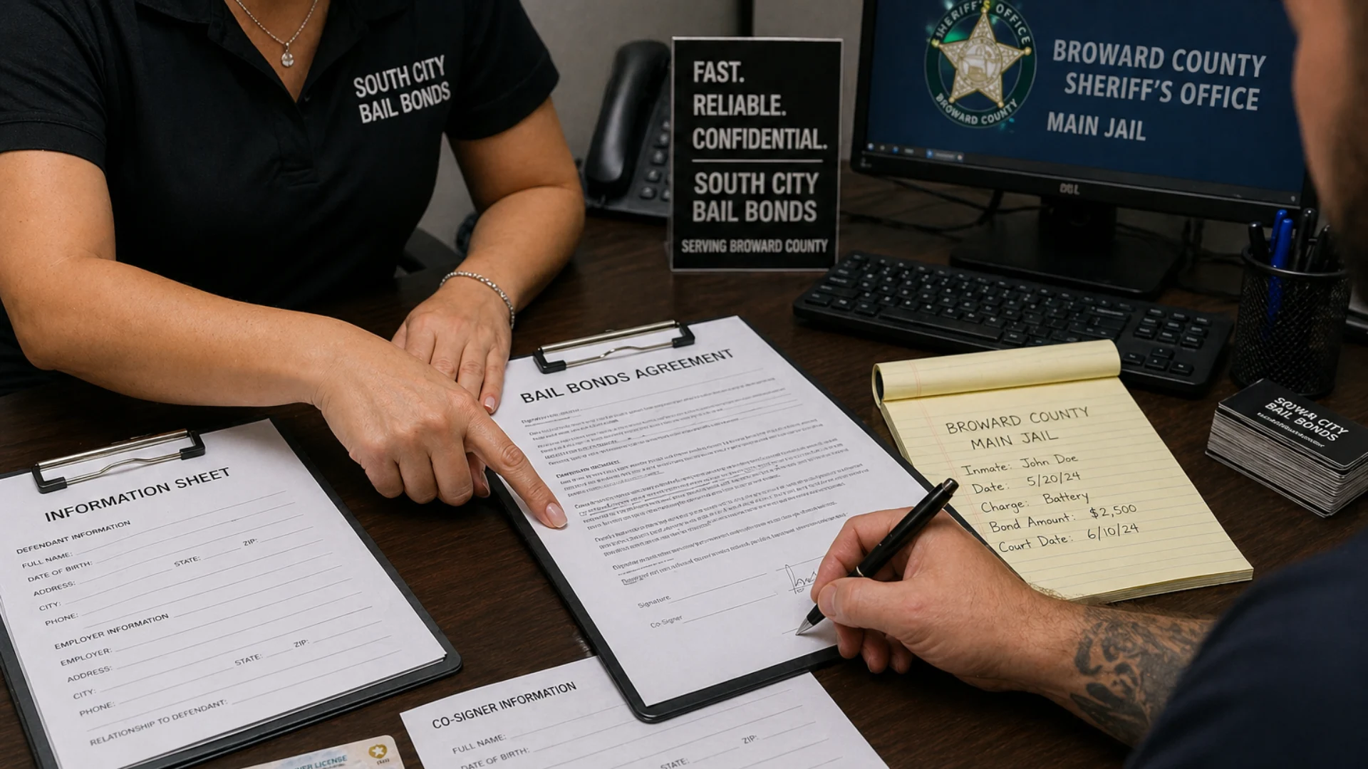 Fort Lauderdale bail bonds paperwork being completed for fast release