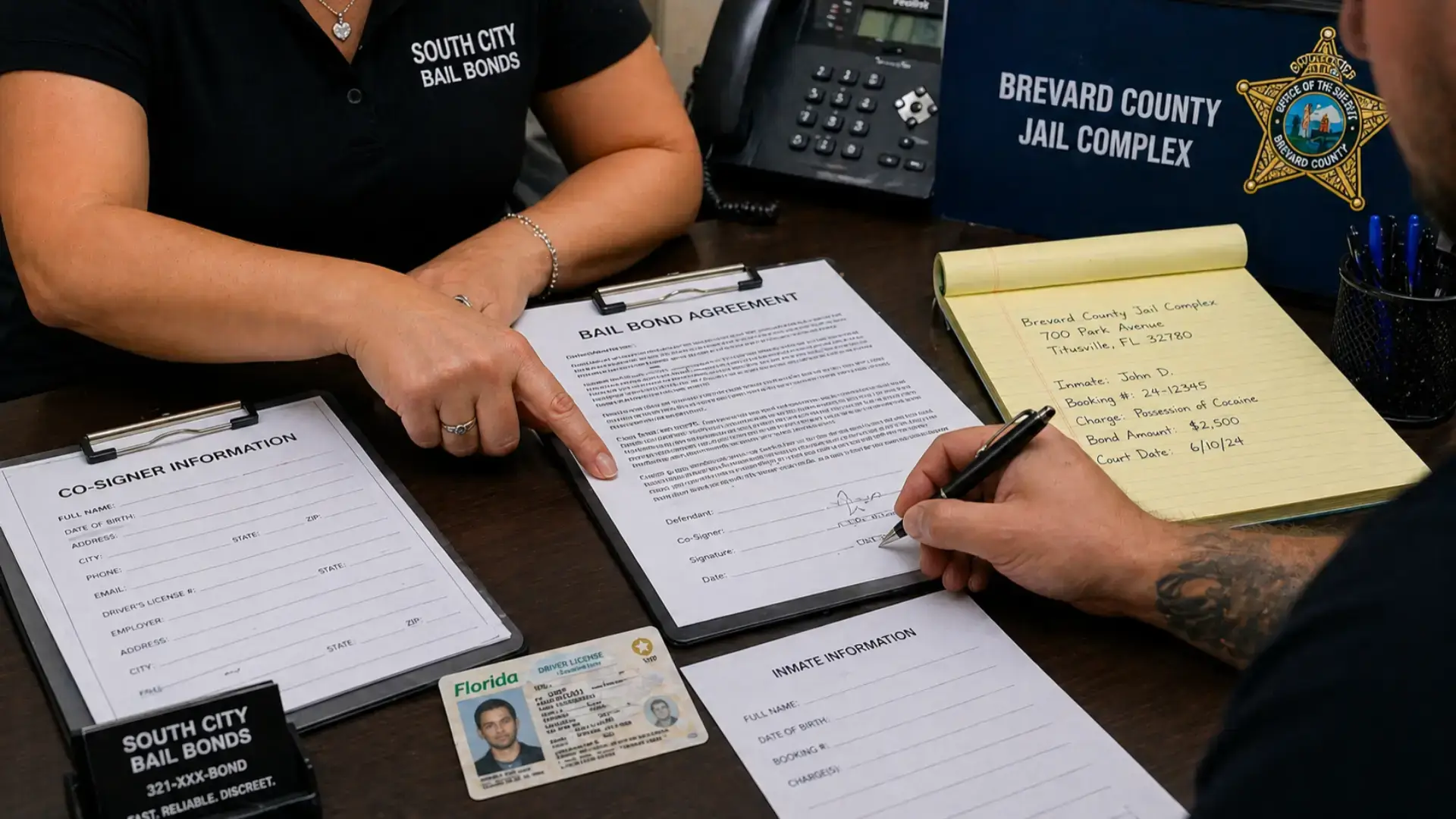 Brevard County bail bonds paperwork being completed for fast release