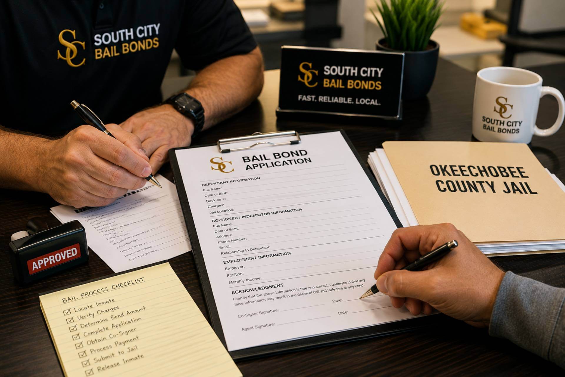 Okeechobee bail bonds paperwork being completed for fast release
